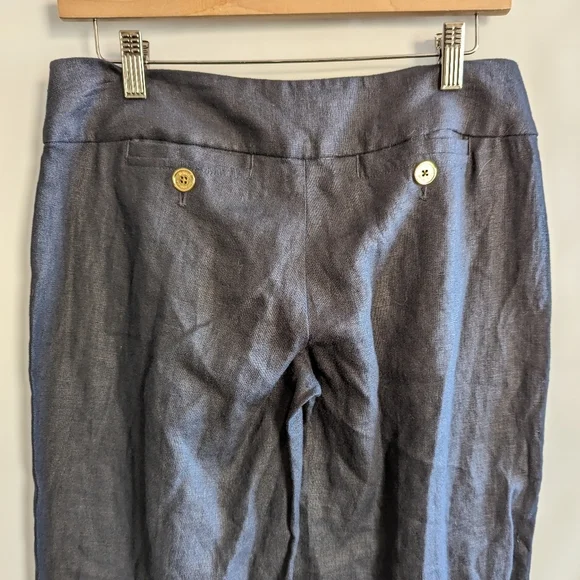 Michael Kors Wide Leg Linen Pants 2 Navy Blue Natural Fiber Dress Pant - Picture 4 of 10